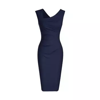 Женское облегающее платье-футляр со сборками на плечах Haute Edition, темно-синий
