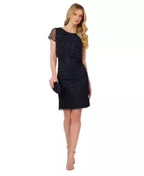Женское облегающее платье из сетки с бисерной отделкой Adrianna Papell, синий