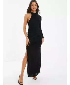 Женское облегающее платье макси с одним рукавом QUIZ, черный