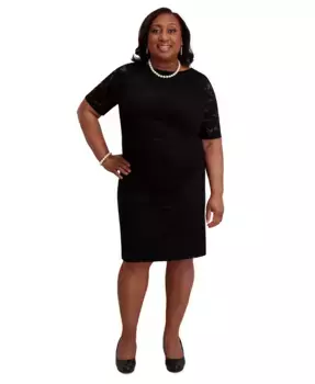 Женское облегающее платье с кружевными рукавами, стандартные и плюс размеры Kasper, черный