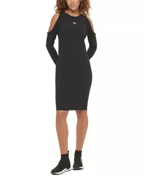 Женское облегающее платье с открытыми плечами и длинными рукавами DKNY, черный
