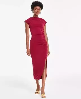 Женское облегающее платье со сборками и воротником-воронкой Robbie Bee, красный