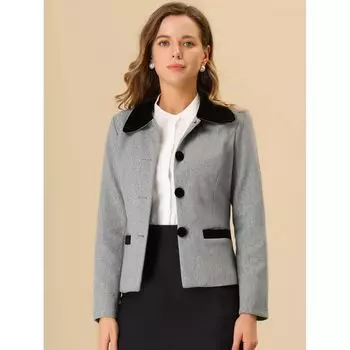 Женское однобортное зимнее бушлат с контрастным отложным воротником и карманами ALLEGRA K, светло-серый