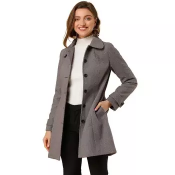 Женское однобортное зимнее пальто с воротником Питера Пэна ALLEGRA K, цвет Light Brown