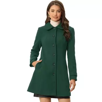 Женское однобортное зимнее пальто с воротником Питера Пэна ALLEGRA K, цвет Solid Dark Green