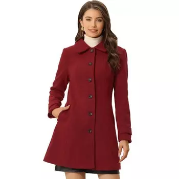 Женское однобортное зимнее пальто с воротником Питера Пэна ALLEGRA K, цвет Solid Red