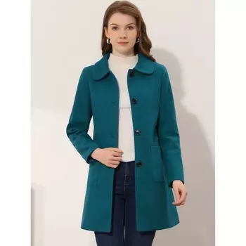 Женское однобортное зимнее пальто средней длины с отложным воротником ALLEGRA K