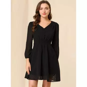 Женское однотонное милое шифоновое платье трапециевидной формы с V-образным вырезом и половиной рукавов ALLEGRA K, фиолетовый