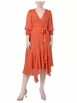 Женское однотонное платье миди из полиэстера Petites NY Collection, цвет orange rust