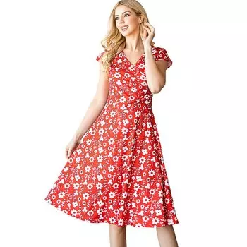 Женское однотонное платье с v-образным вырезом и принтом Haute Edition, цвет Red Floral