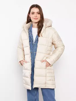 Женское однотонное пуховик с капюшоном LCWAIKIKI Classic, цвет камня