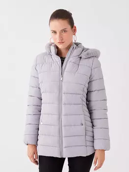 Женское однотонное пуховик с капюшоном LCWAIKIKI Classic, серый