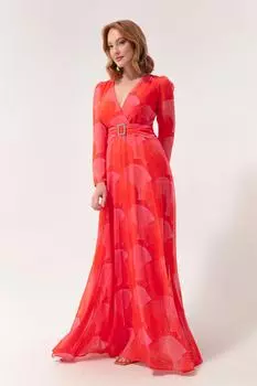 Женское оранжевое длинное платье с v-образным вырезом и поясом Lafaba, оранжевый