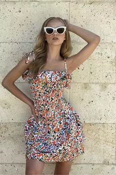 Женское оранжевое многослойное платье из поплина с позументом на бретельках и воланами ALC-X8887 Trend Alaat Stili, оранжевый