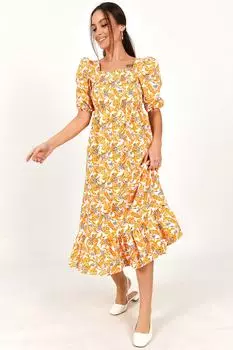 Женское оранжевое платье с квадратным воротником и цветочным узором armonika, оранжевый