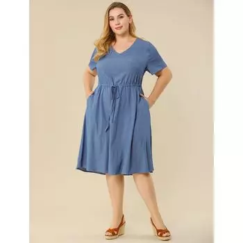 Женское осеннее платье-рубашка миди из джинсовой ткани больших размеров с завязками из шамбре Agnes Orinda, розовый