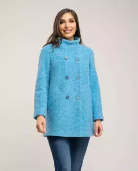 Женское пальто двубортное с оригинальным закрытым воротником Fsh, синий