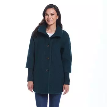 Женское пальто из букле с пуговицами спереди и трикотажными рукавами Weathercast, цвет Teal