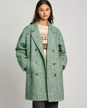 Женское пальто из двубортной ткани с рисунком «елочка» Pepe Jeans, зеленый