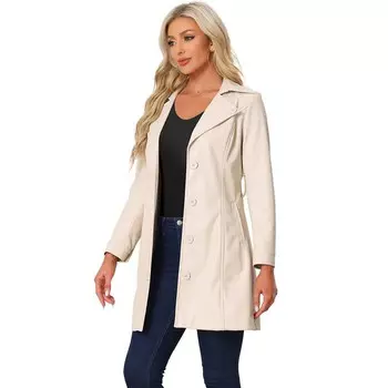 Женское пальто из искусственной кожи с зубчатым воротником и лацканами на пуговицах, верхняя одежда из искусственной кожи в стиле стимпанк ALLEGRA K, цвет Cream White