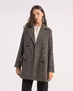 Женское пальто миди в клетку с широкими лацканами и застежкой на четыре пуговицы спереди Noon, коричневый