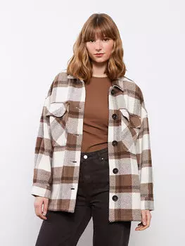 Женское пальто с длинным рукавом в клетку с рубашечным воротником LCWAIKIKI Classic