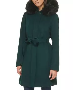 Женское пальто с капюшоном и отделкой из искусственного меха с поясом Cole Haan