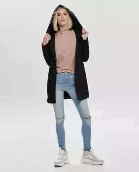 Женское пальто с капюшоном и застежкой-молнией Only, черный