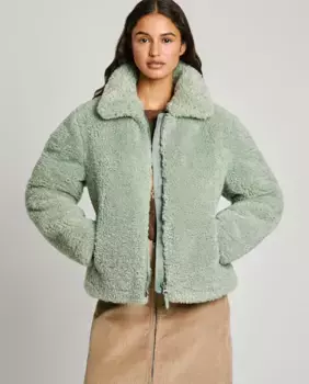 Женское пальто с меховым эффектом и рубашечным воротником Pepe Jeans, зеленый