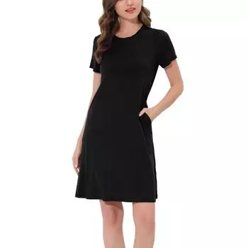 Женское пижамное платье, одежда для сна, эластичная ночная рубашка с карманами, ночная рубашка для отдыха cheibear, черный