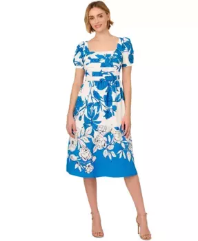 Женское платье А-силуэта с квадратным вырезом и цветочным принтом Adrianna Papell, синий