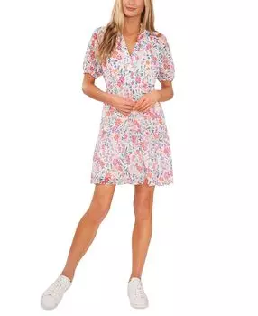 Женское платье babydoll с пышными рукавами и цветочным принтом CeCe, мульти