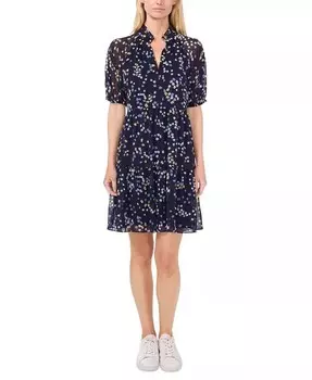 Женское платье Babydoll с разрезом и короткими рукавами с принтом CeCe, синий