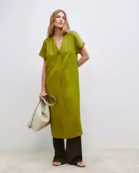 Женское платье бамбука с короткими рукавами и v-образным вырезом Woman El Corte Ingls, зеленый