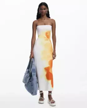 Женское платье-бандо с цветочным принтом Desigual, белый