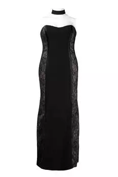 Женское платье без бретелек с кружевными вставками по бокам в черном телесном цвете Monique Lhuillier