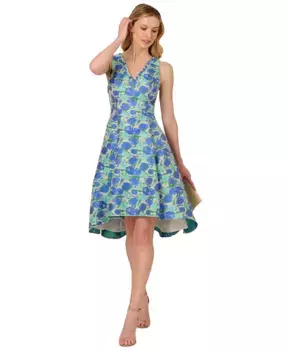 Женское платье без рукавов приталенного силуэта с расклешенной юбкой из жаккардовой ткани с принтом Adrianna Papell, зеленый