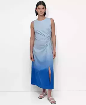 Женское платье без рукавов с боковыми сборками и эффектом омбре DKNY, синий