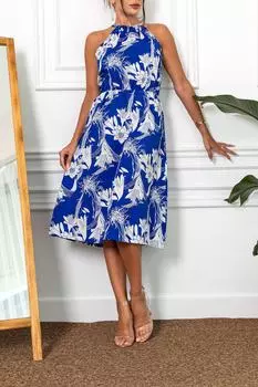 Женское платье без рукавов с бретелькой на шее и эластичной резинкой на талии armonika, темно-синий