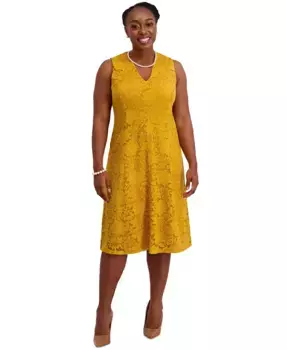 Женское платье без рукавов с кружевом, силуэт "приталенное-клеш", обычные и плюс размеры Kasper, золотой