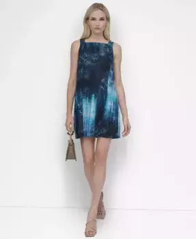 Женское платье без рукавов с квадратным вырезом и принтом DKNY, синий