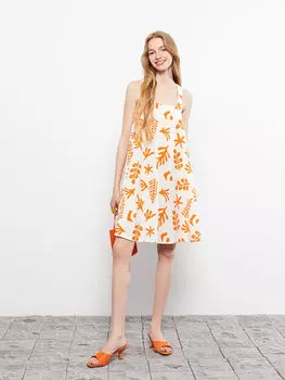 Женское платье без рукавов с квадратным вырезом и узором LCW Casual