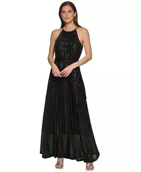 Женское платье без рукавов с пайетками и вырезом через шею DKNY, черный