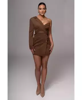 Женское платье-блейзер из замши с одним плечом JLUXLABEL, коричневый/бежевый