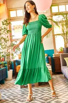 Женское платье Bodrum травяно-зеленого цвета с блестками и квадратным воротником Olalook, зеленый