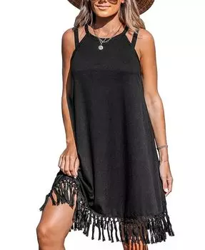 Женское платье Boho Breeze с кисточками CUPSHE, черный