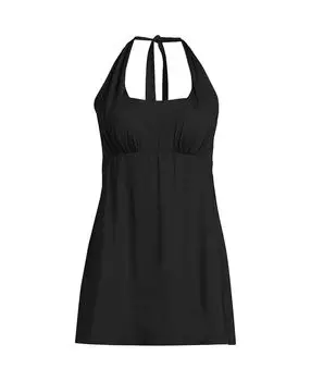 Женское платье больших размеров с квадратным вырезом и лямкой на шее, цельный купальник Lands' End, черный