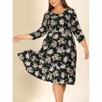 Женское платье больших размеров с V-образным вырезом, рюшами и подолом, с рукавами 3/4, элегантные платья с цветочным принтом Agnes Orinda
