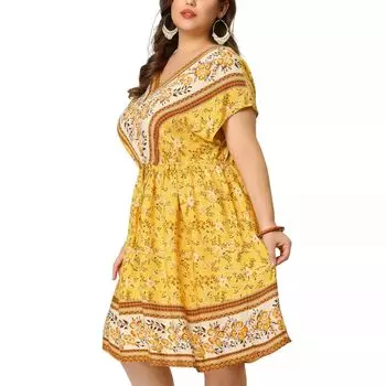 Женское платье больших размеров в стиле бохо с V-образным вырезом, заниженной талией и завязками на плечах, платья Agnes Orinda