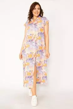 Женское платье большого размера из цветной вискозной ткани с рубашечным воротником на пуговицах спереди 65n33879 ans, разноцветный